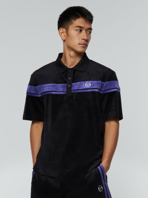 Sergio Tacchini Damarindo Velour Polo Shirts Velour Tracksuit Herr Svarta | 1403QVUFC