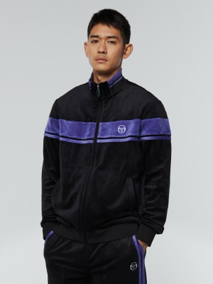 Sergio Tacchini Damarindo Velour Track Jackets Velour Tracksuit Herr Svarta | 3208XQENC