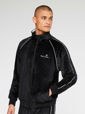 Sergio Tacchini Debossed Velour Track Jackets Velour Tracksuit Herr Svarta | 4378JHDTL