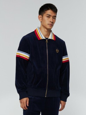 Sergio Tacchini Goran Velour Track Jackets Archivio Velour Tracksuit Herr Blå | 2461LWFSN