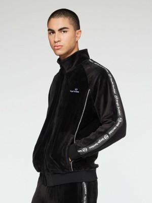 Sergio Tacchini Logo Velour Track Jackets Velour Tracksuit Herr Svarta | 7435GLVWE