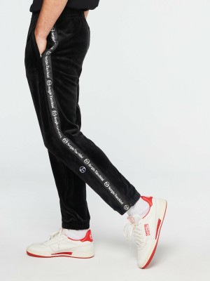 Sergio Tacchini Logo Velour Track Pants Tracksuit Herr Svarta | 9205HEDKT