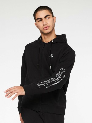 Sergio Tacchini Serif Logo Zip Hoodie Herr Svarta | 3740MNVDS