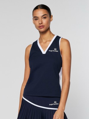 Sergio Tacchini Vigentino Tennis V Linnen Dam Blå | 7610SABTZ